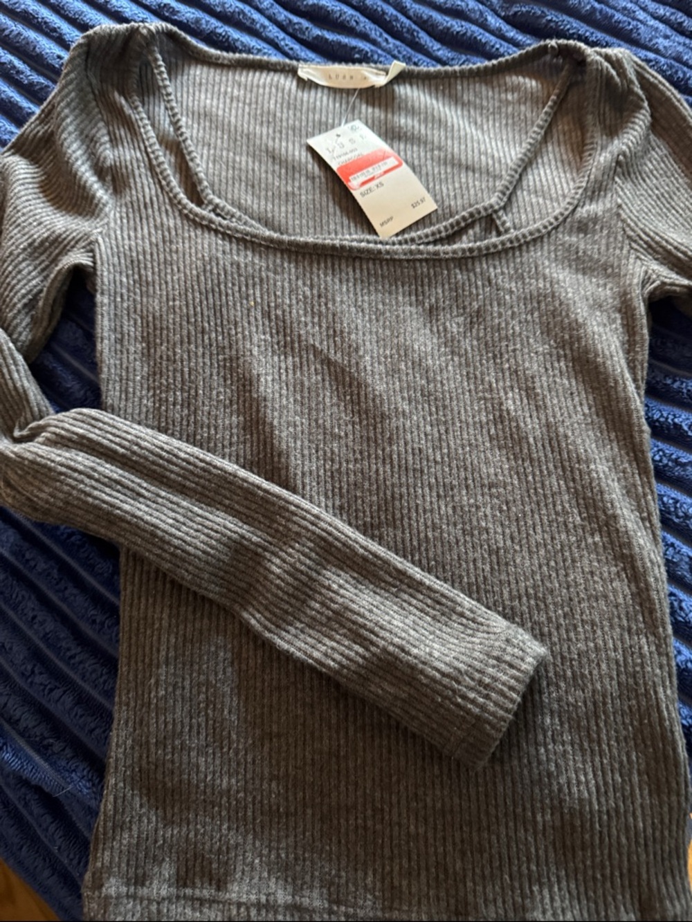 Lush Ribbed Scoop-Neck Sweater Top - Gray